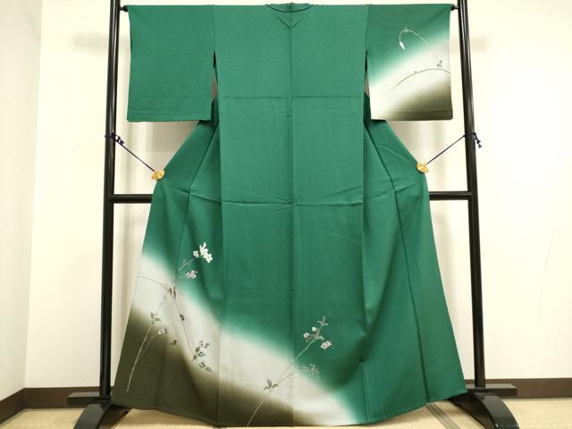 平和屋着物▽訪問着 単衣 夏虫 枝花文 暈し染め 金銀彩 正絹 逸品 DAAV3145du