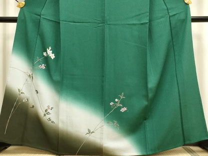 平和屋着物▽訪問着 単衣 夏虫 枝花文 暈し染め 金銀彩 正絹 逸品 DAAV3145du