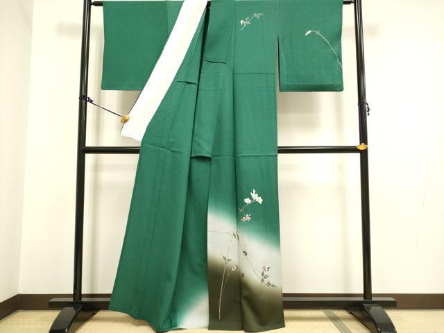 平和屋着物▽訪問着 単衣 夏虫 枝花文 暈し染め 金銀彩 正絹 逸品 DAAV3145du