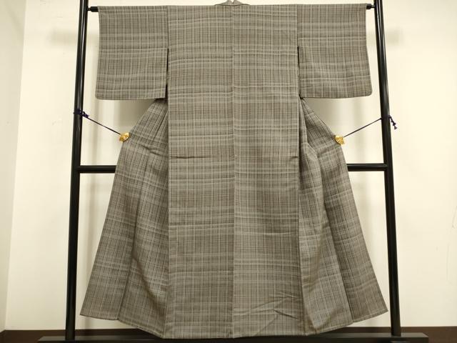 平和屋着物▽上質なお召 単衣 格子 正絹 逸品 DAAV3147du