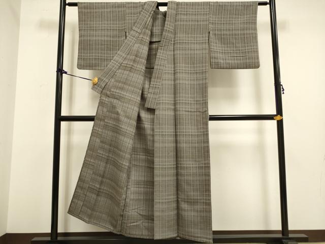 平和屋着物▽上質なお召 単衣 格子 正絹 逸品 DAAV3147du