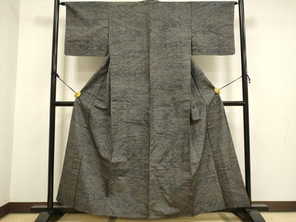 平和屋着物▽上質な紬 単衣 流水樹林文 正絹 逸品 DAAV3148du