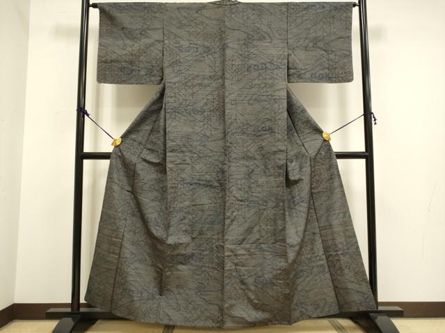 平和屋着物▽上質な紬 単衣 流水樹林文 正絹 逸品 DAAV3148du