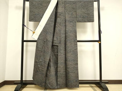 平和屋着物▽上質な紬 単衣 流水樹林文 正絹 逸品 DAAV3148du
