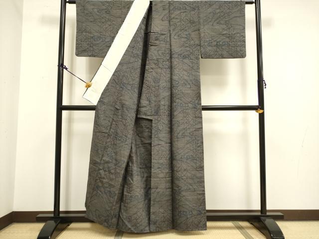 平和屋着物▽上質な紬 単衣 流水樹林文 正絹 逸品 DAAV3148du