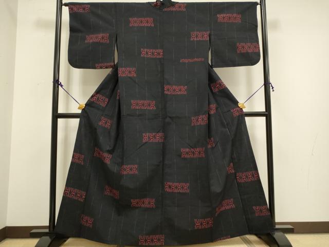 平和屋着物▽上質な紬　単衣　抽象文様　正絹　逸品　DAAV3149du