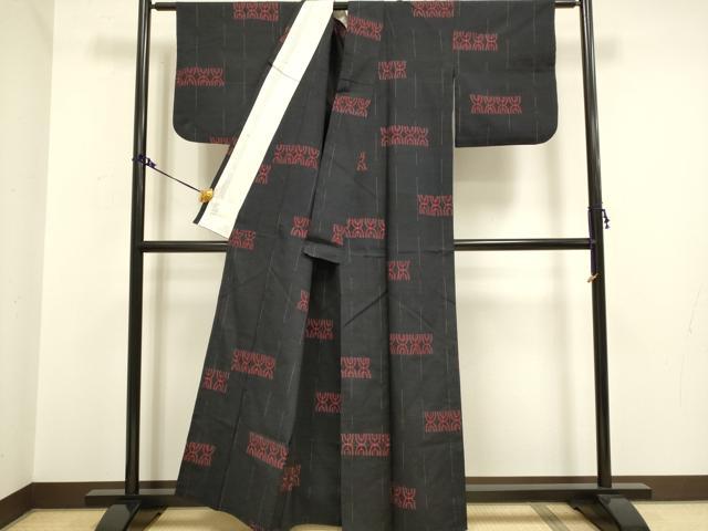 平和屋着物▽上質な紬　単衣　抽象文様　正絹　逸品　DAAV3149du