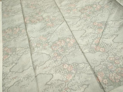 平和屋着物▽上質な紬　単衣　雲取花文　正絹　逸品　DAAV3150du