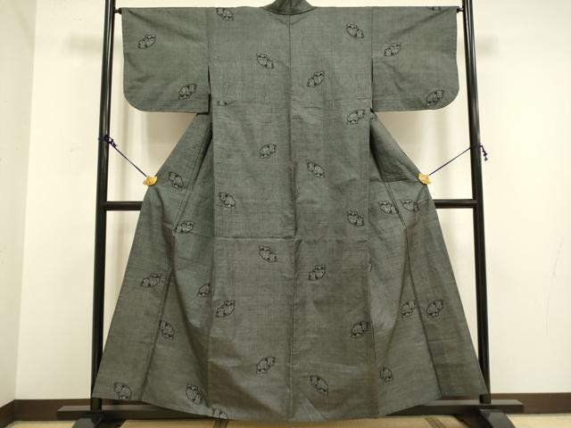 平和屋着物▽本場大島紬　単衣　7マルキ　地紙花文　正絹　逸品　DAAV3151du