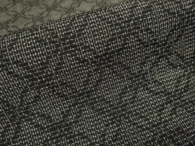 平和屋着物▽上質な紬　単衣　七宝文　黒地　正絹　逸品　DAAV3152du