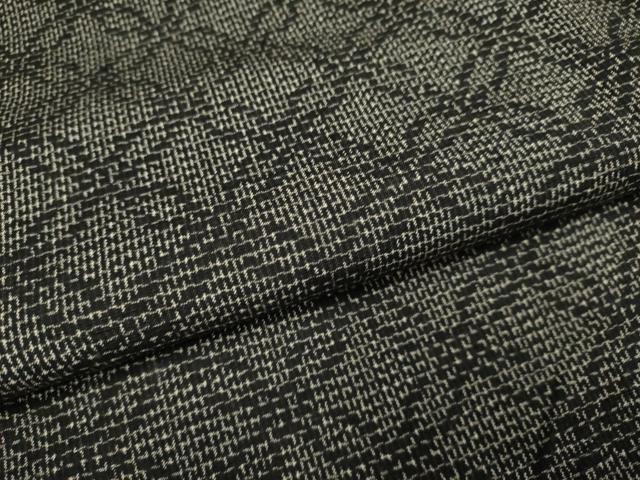 平和屋着物▽上質な紬　単衣　七宝文　黒地　正絹　逸品　DAAV3152du