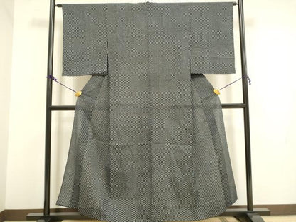 平和屋着物▽上質な小紋 単衣 舞花文 黒地 正絹 逸品 DAAV3153du