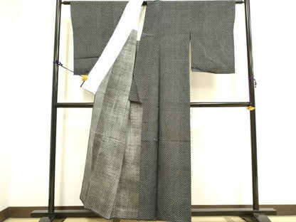 平和屋着物▽上質な小紋 単衣 舞花文 黒地 正絹 逸品 DAAV3153du