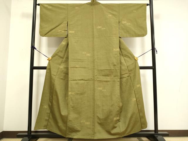 平和屋着物▽上質な紬 単衣 花菱文 正絹 逸品 DAAV3154du