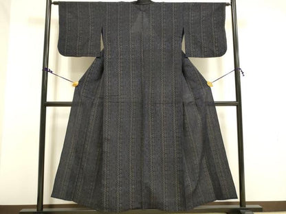 平和屋着物▽結城ちぢみ 単衣 間道 正絹 逸品 DAAV3155du