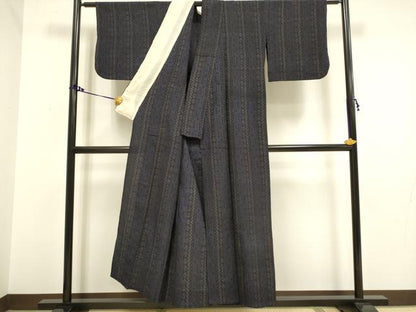 平和屋着物▽結城ちぢみ 単衣 間道 正絹 逸品 DAAV3155du