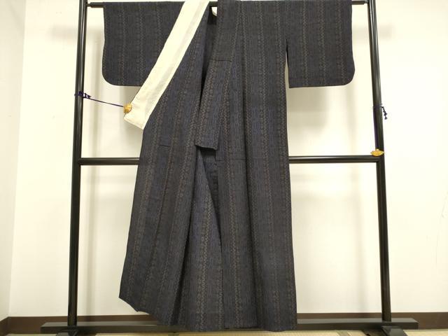 平和屋着物▽結城ちぢみ 単衣 間道 正絹 逸品 DAAV3155du