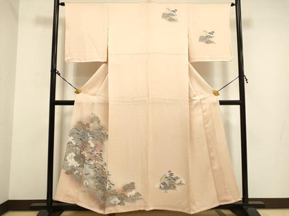平和屋着物▽訪問着 単衣 渡り橋風景花文 暈し染め 正絹 逸品 DAAV3157du