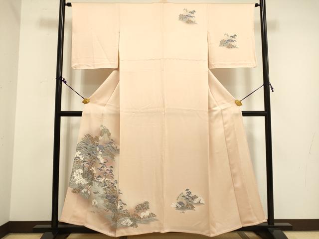 平和屋着物▽訪問着 単衣 渡り橋風景花文 暈し染め 正絹 逸品 DAAV3157du