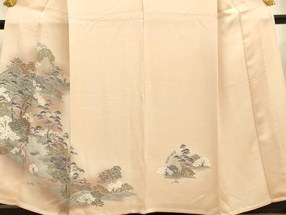 平和屋着物▽訪問着 単衣 渡り橋風景花文 暈し染め 正絹 逸品 DAAV3157du