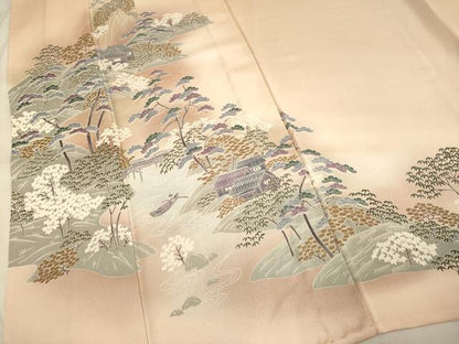 平和屋着物▽訪問着 単衣 渡り橋風景花文 暈し染め 正絹 逸品 DAAV3157du