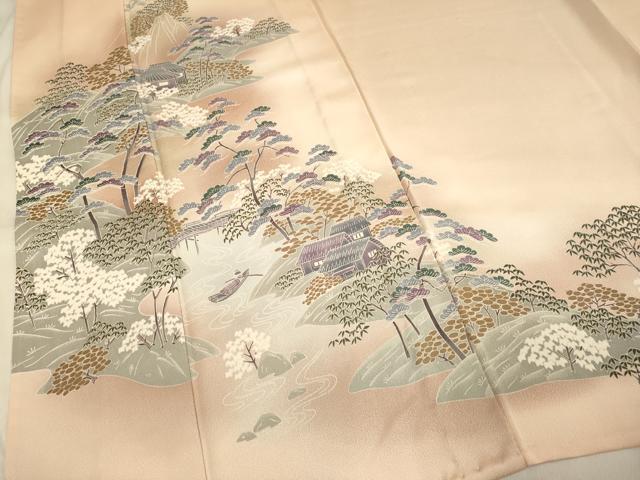 平和屋着物▽訪問着 単衣 渡り橋風景花文 暈し染め 正絹 逸品 DAAV3157du