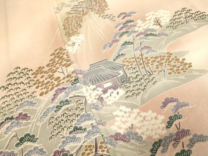平和屋着物▽訪問着 単衣 渡り橋風景花文 暈し染め 正絹 逸品 DAAV3157du