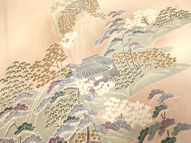 平和屋着物▽訪問着 単衣 渡り橋風景花文 暈し染め 正絹 逸品 DAAV3157du