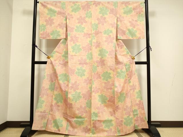 平和屋着物▽上質な紬 単衣 舞花文 正絹 逸品 DAAV3158du