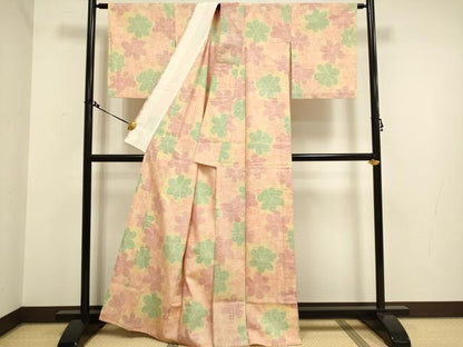 平和屋着物▽上質な紬 単衣 舞花文 正絹 逸品 DAAV3158du
