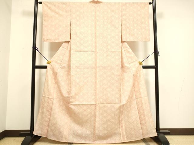 平和屋着物▽小紋 単衣 麻の葉文様 洗える着物 DAAV3159du