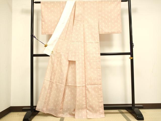 平和屋着物▽小紋 単衣 麻の葉文様 洗える着物 DAAV3159du