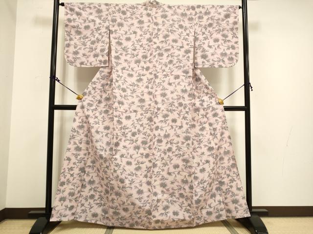 平和屋着物▽上質な紬 単衣 更紗花文 正絹 逸品 DAAV3163du