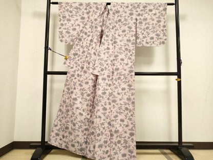 平和屋着物▽上質な紬 単衣 更紗花文 正絹 逸品 DAAV3163du