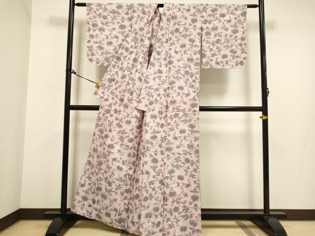 平和屋着物▽上質な紬 単衣 更紗花文 正絹 逸品 DAAV3163du