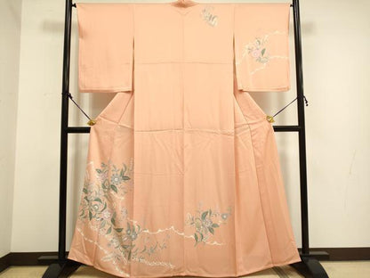 平和屋着物▽訪問着　単衣　洋花文　正絹　逸品　DAAV3164du