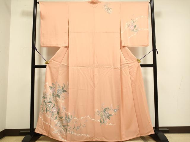 平和屋着物▽訪問着　単衣　洋花文　正絹　逸品　DAAV3164du