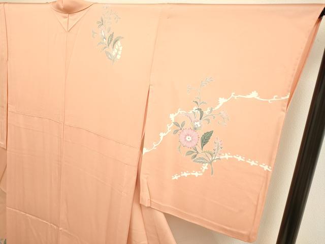 平和屋着物▽訪問着　単衣　洋花文　正絹　逸品　DAAV3164du