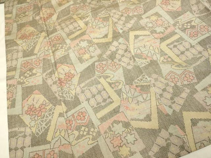 平和屋着物▽上質な紬　単衣　色紙重ね吉祥花文　正絹　逸品　DAAV3165du
