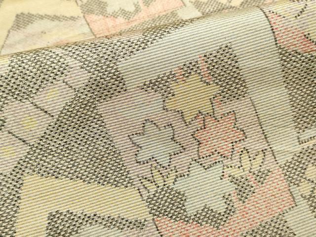 平和屋着物▽上質な紬　単衣　色紙重ね吉祥花文　正絹　逸品　DAAV3165du