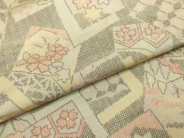 平和屋着物▽上質な紬　単衣　色紙重ね吉祥花文　正絹　逸品　DAAV3165du
