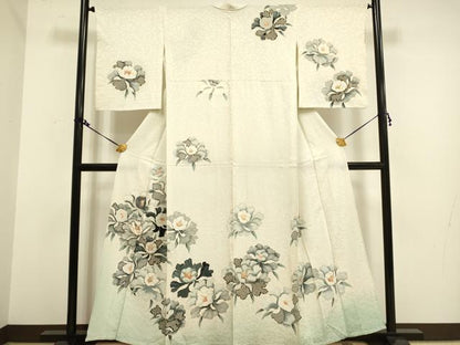 平和屋着物▽訪問着 単衣 駒刺繍 草花文 暈し染め 金彩 正絹 逸品 DAAV3166du
