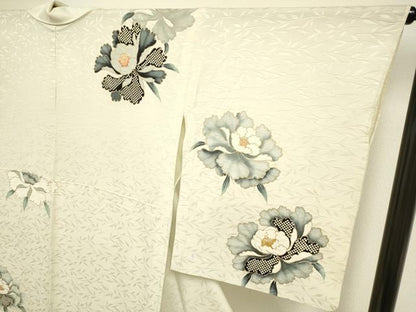 平和屋着物▽訪問着 単衣 駒刺繍 草花文 暈し染め 金彩 正絹 逸品 DAAV3166du