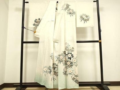 平和屋着物▽訪問着 単衣 駒刺繍 草花文 暈し染め 金彩 正絹 逸品 DAAV3166du