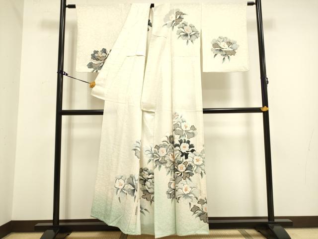 平和屋着物▽訪問着 単衣 駒刺繍 草花文 暈し染め 金彩 正絹 逸品 DAAV3166du
