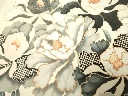 平和屋着物▽訪問着 単衣 駒刺繍 草花文 暈し染め 金彩 正絹 逸品 DAAV3166du