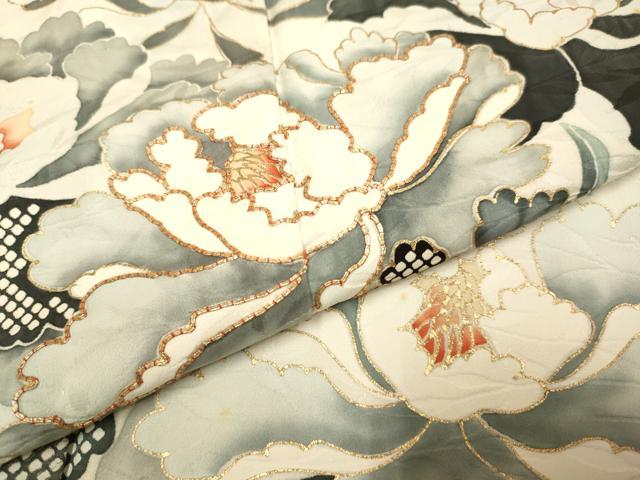平和屋着物▽訪問着 単衣 駒刺繍 草花文 暈し染め 金彩 正絹 逸品 DAAV3166du