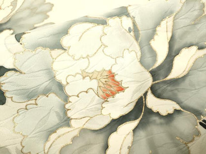 平和屋着物▽訪問着 単衣 駒刺繍 草花文 暈し染め 金彩 正絹 逸品 DAAV3166du