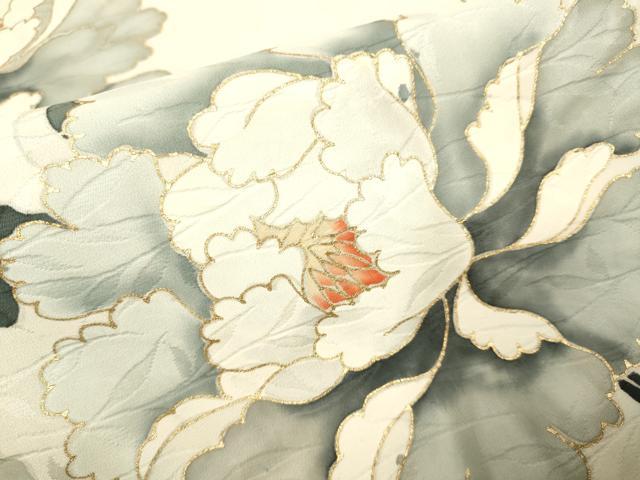 平和屋着物▽訪問着 単衣 駒刺繍 草花文 暈し染め 金彩 正絹 逸品 DAAV3166du
