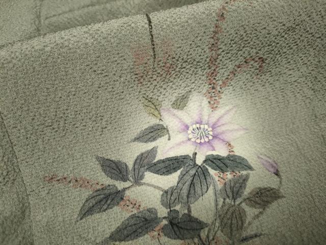 平和屋着物▽二代目清次郎監修 手描き 色無地 単衣 海松茶色 正絹 逸品 未使用 DAAV3170du